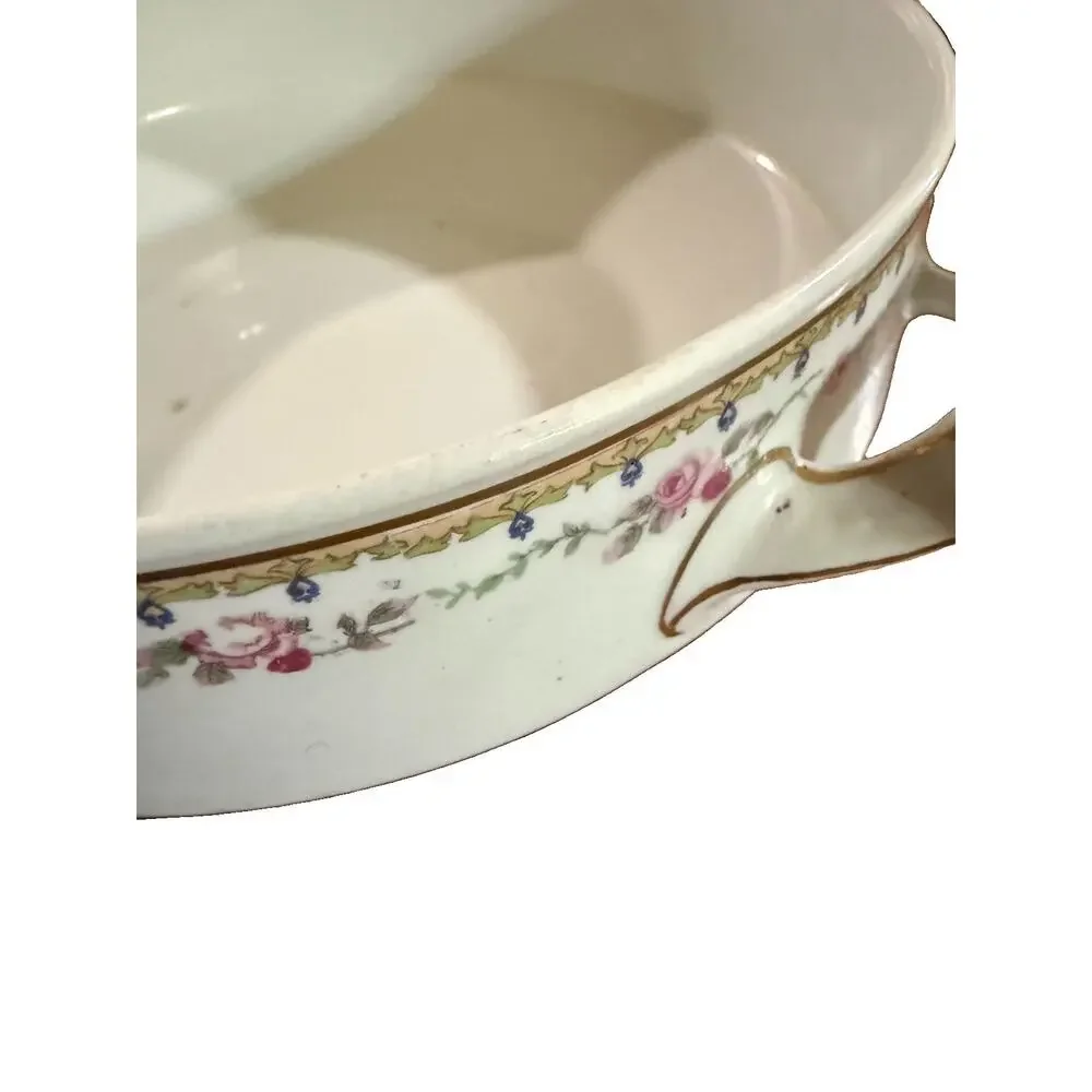 Antique J&G Meakin Hanley England Covered Vegetable Bowl Pink Rose Garland 8